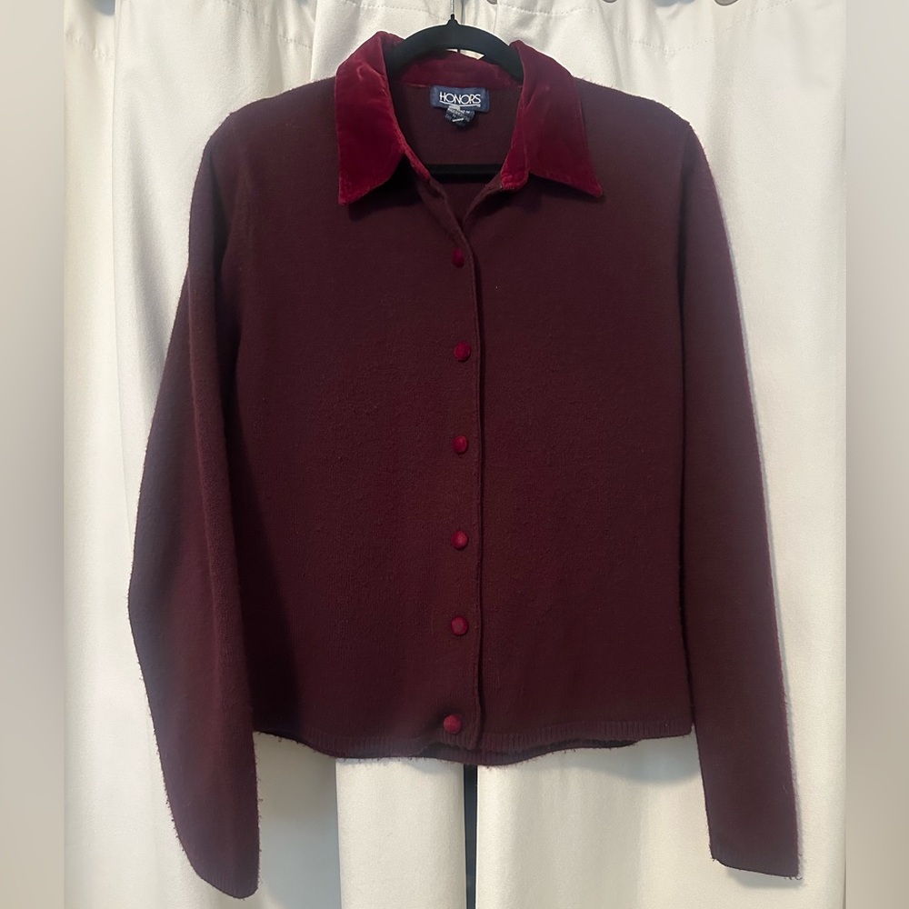 Vintage HONORS Button Down Cardigan Long Sleeve Sweater with Velvet Color Size L